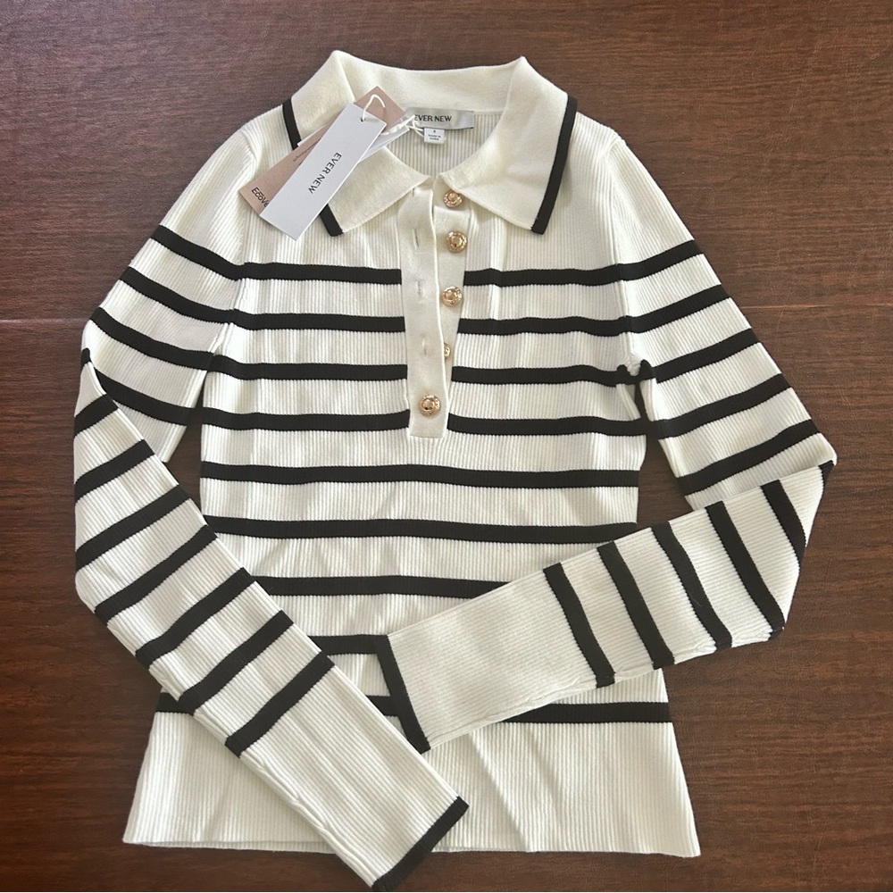 Evernew stripe ribbed polo